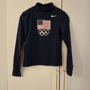 Nike Navy USA Olympics Mock Neck Long Sleeve Shirt